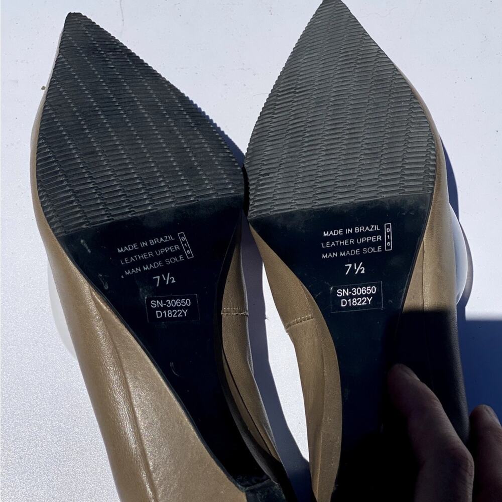 Shoe Lab Made in Brazil Leather Pointed Toe Taupe Wedge Kitten Heel Polished 7.5 - Picture 2 of 9